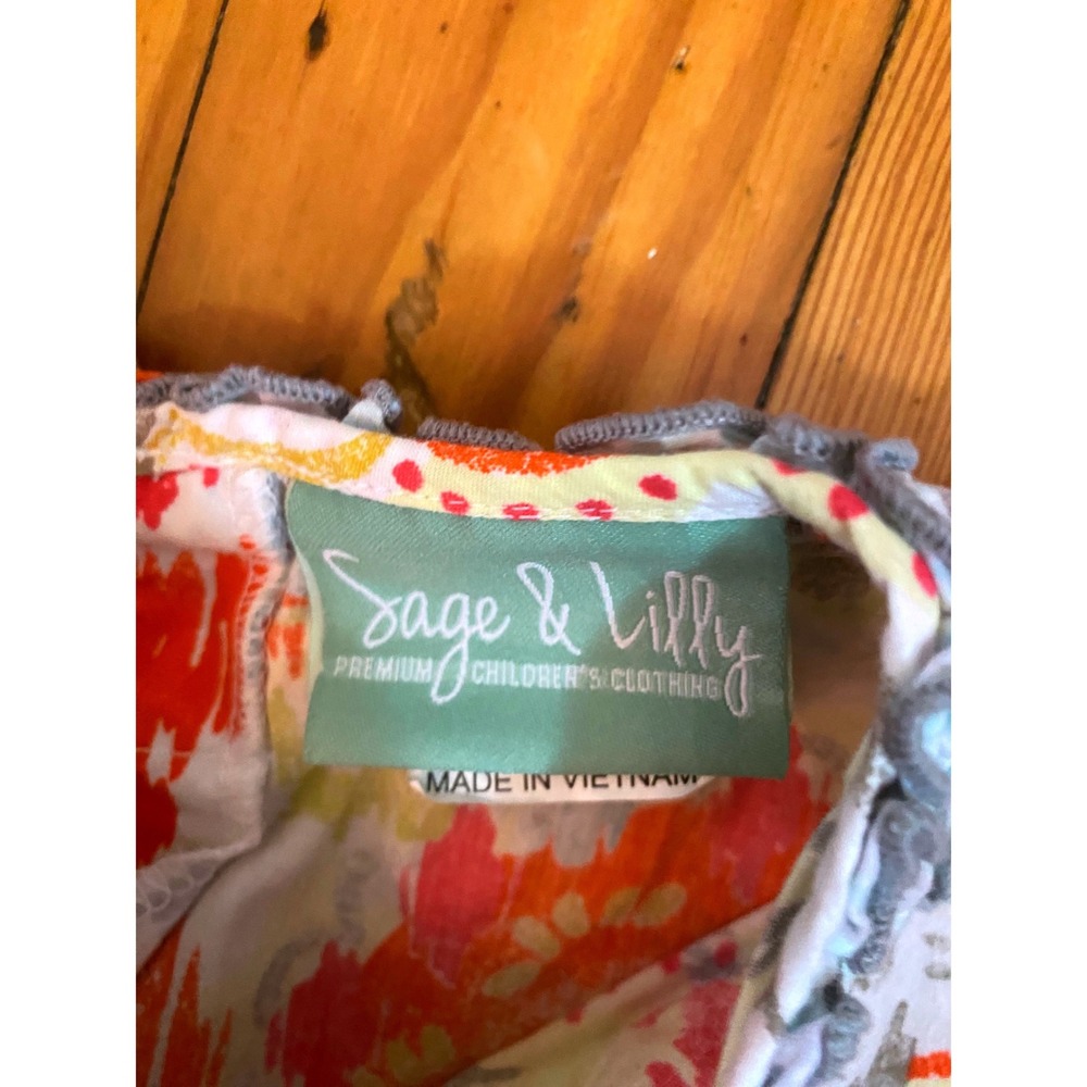 Sage & Lilly Girls Orange Paisley Floral Ruffle Boutique Dress Long Sleeve Sz 5 - Picture 4 of 10